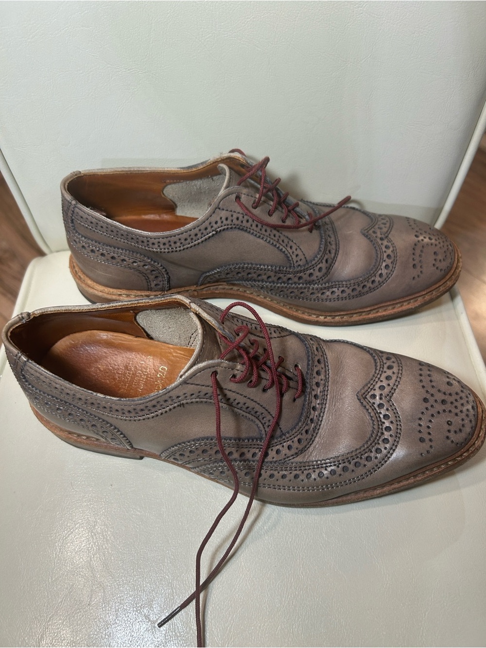 Allen Edmonds Brown Brogue Wingtip Oxfords with Burgundy Laces